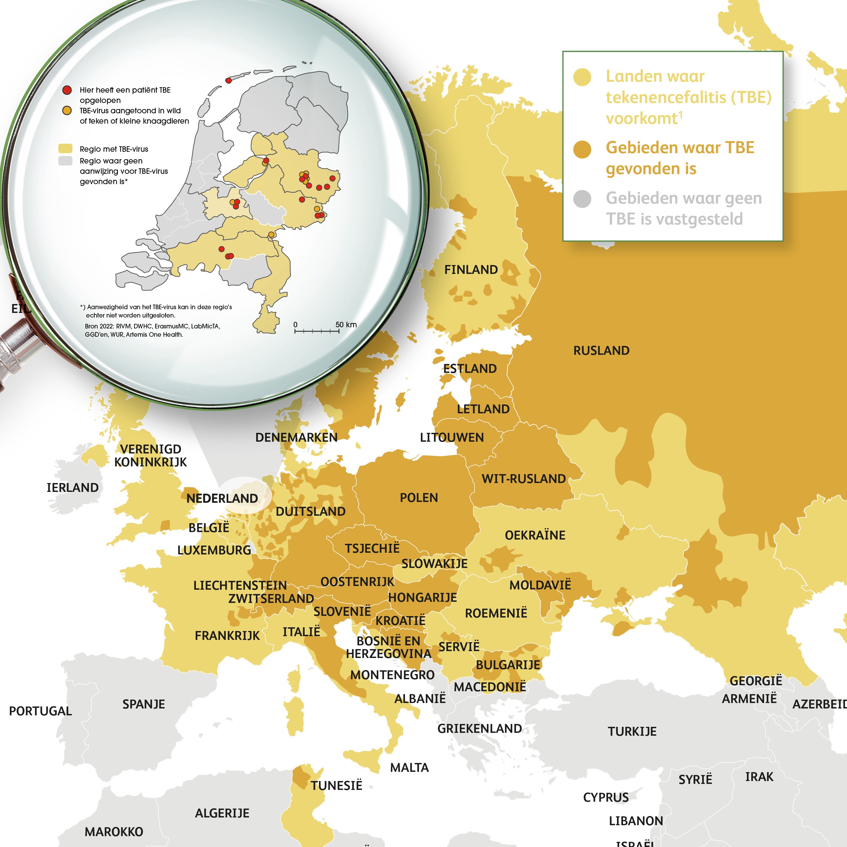 Risk checker Europa en NL kaart tekenencefalitis